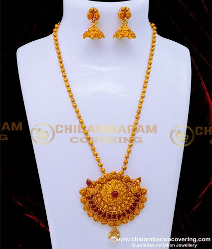 HRM828 - Traditional Temple Jewellery Designs Haram Jhumkas Set