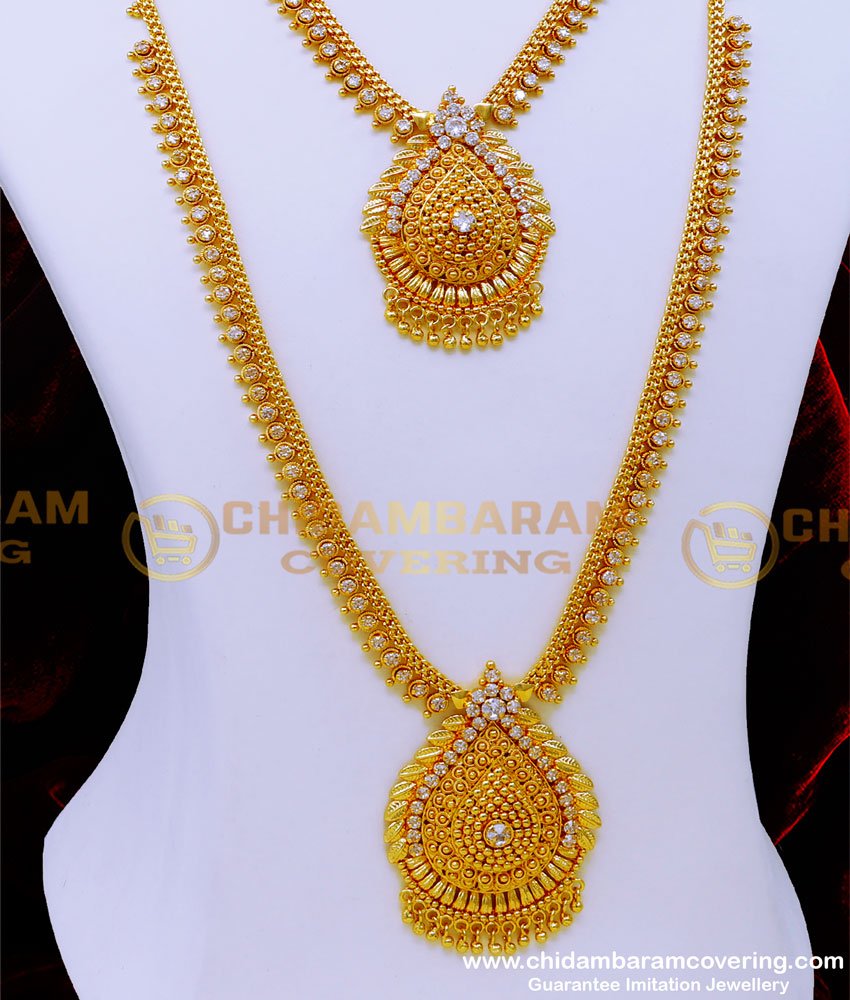 First Quality White Stone Long Haram with Necklace Set for Wedding