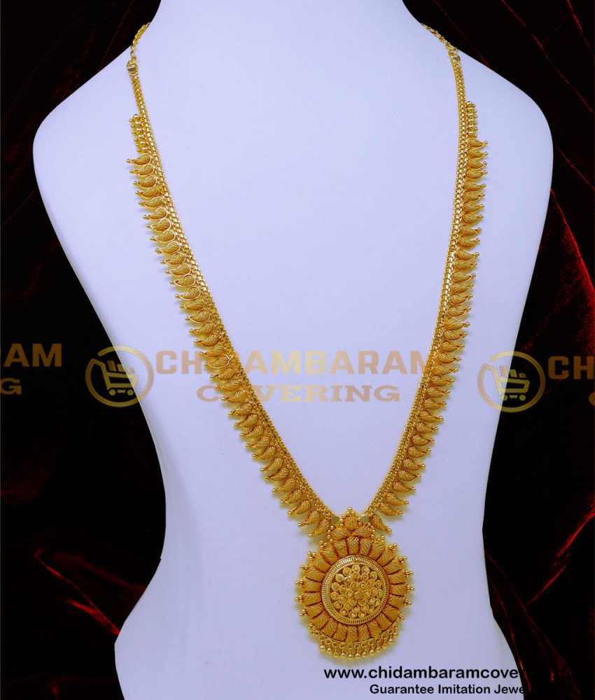 long mango haram designs in gold, long mango haram designs in gold, 1 gram gold haram, 1 gram gold haram, plain gold mango haram designs, flower haram designs, mango haram designs gold, flower haram designs, 1 gram gold jewellery,1 gram gold plated jewellery