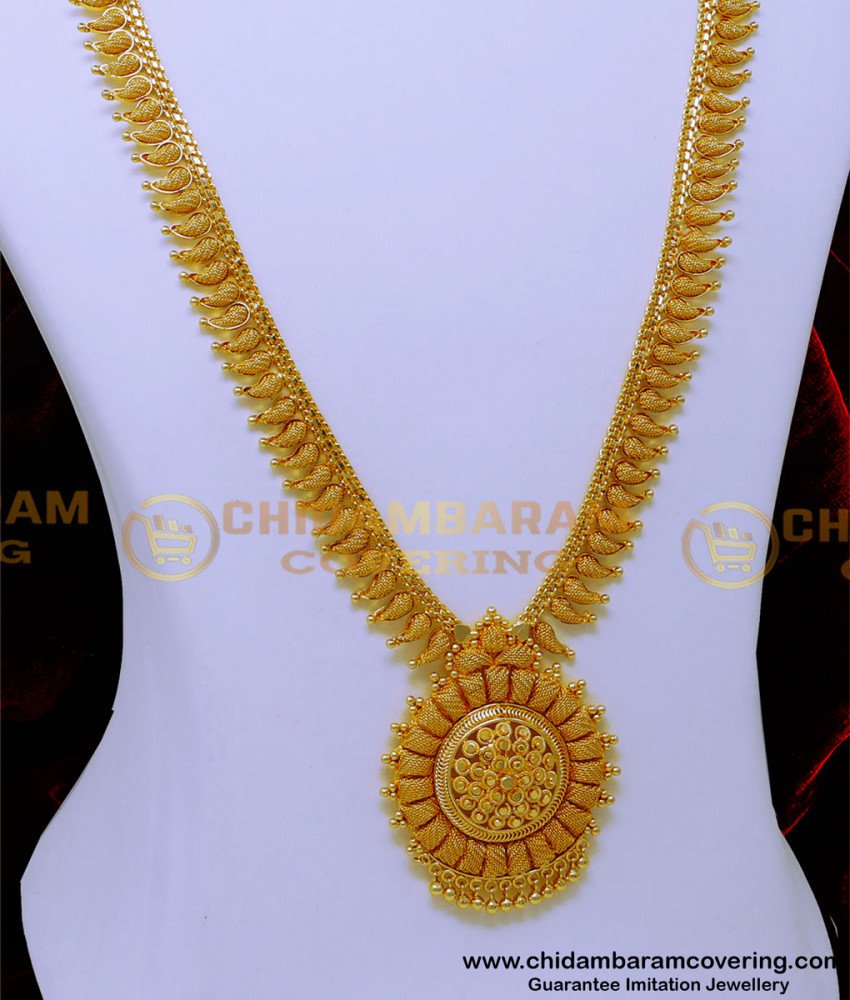 long mango haram designs in gold, long mango haram designs in gold, 1 gram gold haram, 1 gram gold haram, plain gold mango haram designs, flower haram designs, mango haram designs gold, flower haram designs, 1 gram gold jewellery,1 gram gold plated jewellery