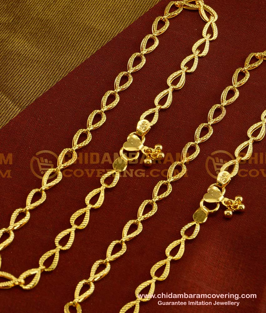 ANK019 - 12 Inch Most Beautiful One Gram Gold Designer Anklet Design for Girls 