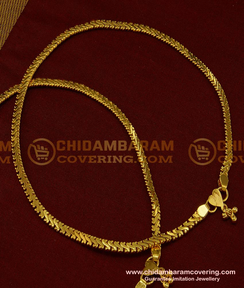 ANK067 - 12 Inch Trendy Real Gold Leg Padasaram Light Weight Chain Imitation Anklet Design Online