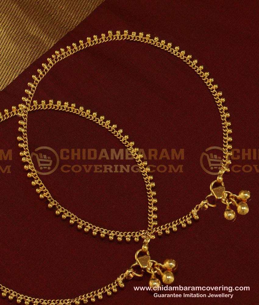 ANK074 - 9.5 Inch Buy One Gram Gold Covering Simple Thin Gold Beads Anklets Designs for Girls