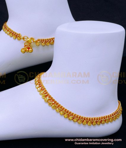 ANK113 - 9.5 Inch Gold Kolusu Model 1 Gram Gold Anklets Designs for Women