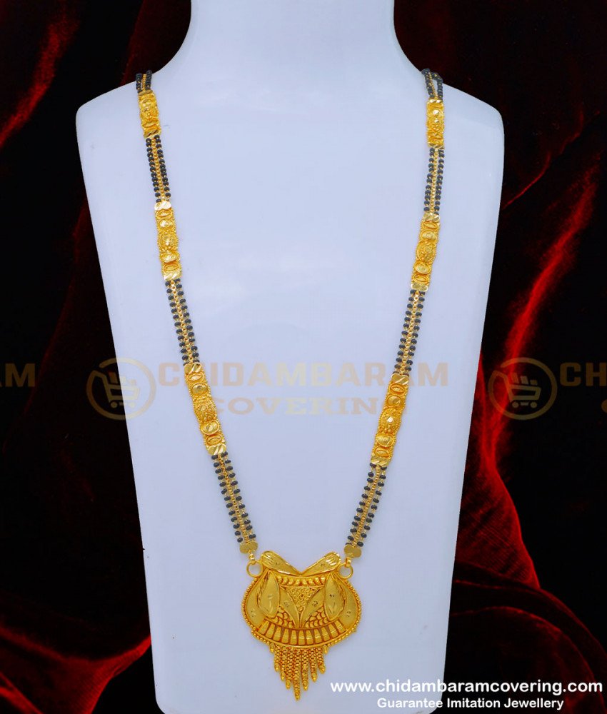 BBM1036 - 30 Inches Gold Pattern Forming Gold 3 Line North Indian Hindu Mangalsutra Designs