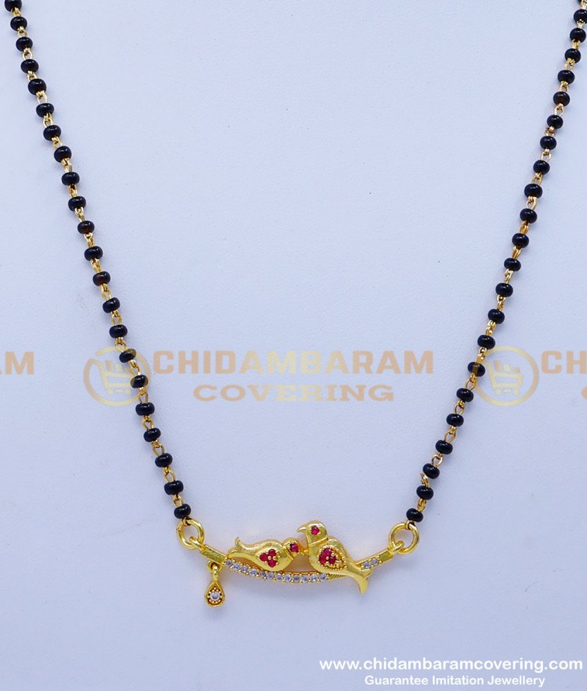 Unique Love Birds Pendant Short Black Beads Mangalsutra