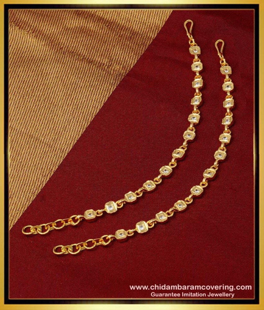 one gram gold mattel design, ear chain, mattil design, gold plated mattal, stone ear chain, covering mattel