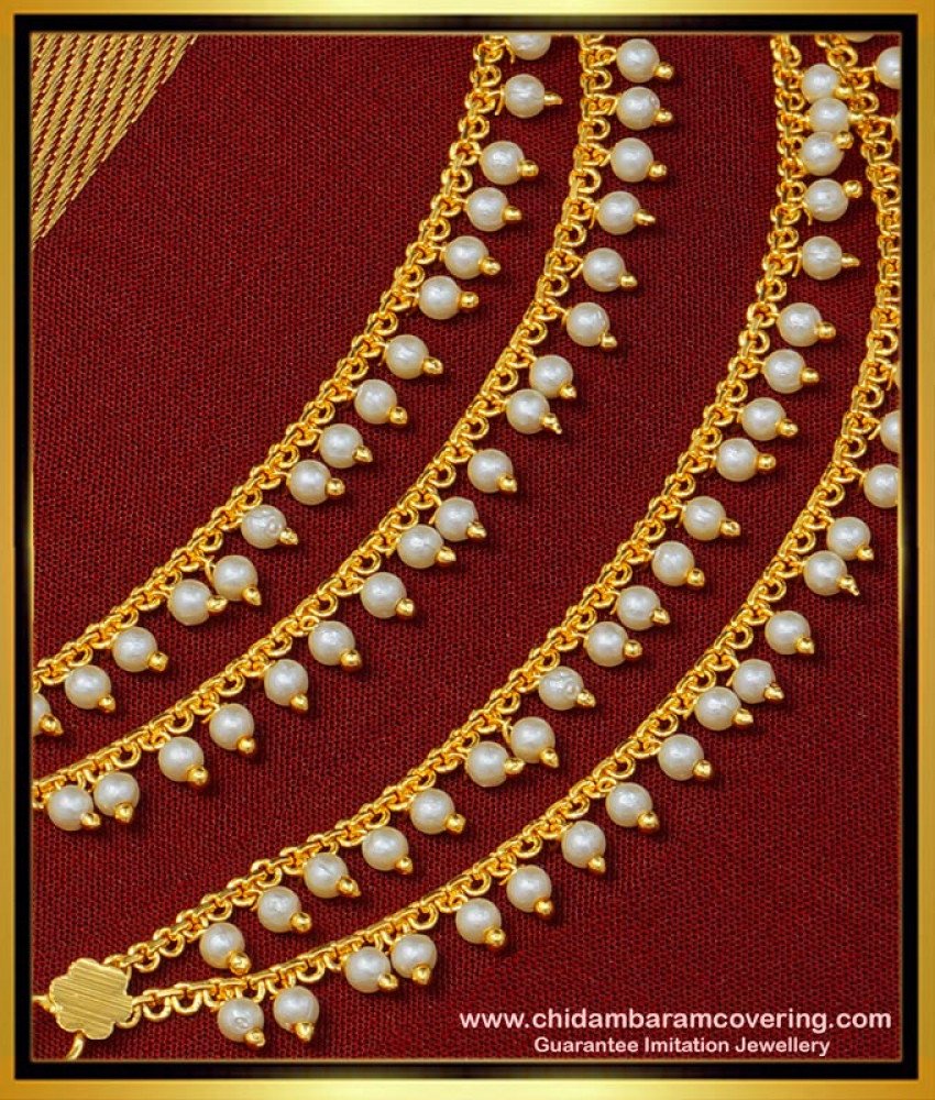 MAT157 - South Indian Mattal Gold Plated Latest Pearl Champaswaralu Designs Online