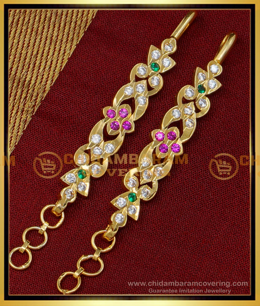  matilu design, one gram gold jewellery, champaswarlu, ear chain, Straight Mattal, impon jewellery, Straight Mattal