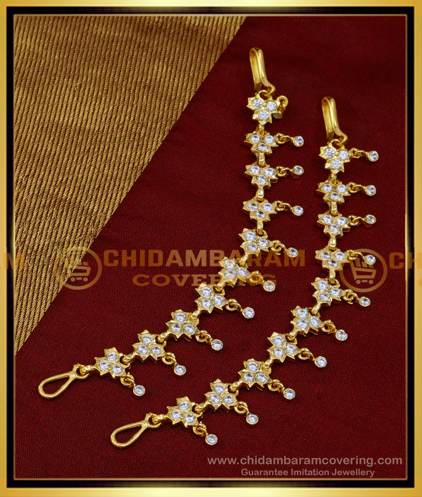 Gold Plated Impon white stone Ear Chain Online Shopping