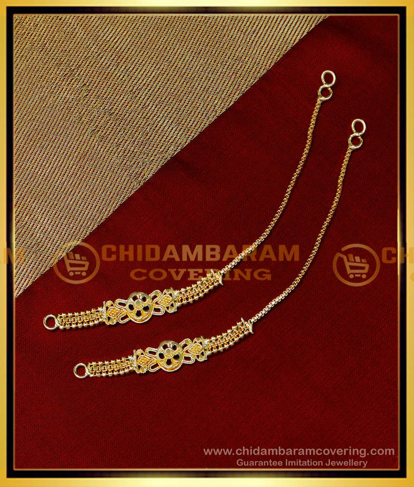 ear chain gold design, ear chain gold designs, side mattal designs in gold, mattal designs, 1 gram gold mattal designs, gold plated mattal