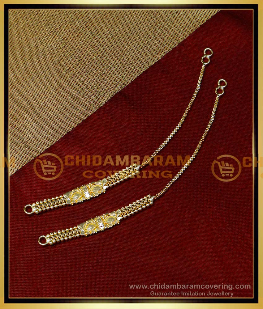 ear chain gold design, ear chain gold designs, side mattal designs in gold, mattal designs, 1 gram gold mattal designs, gold plated mattal