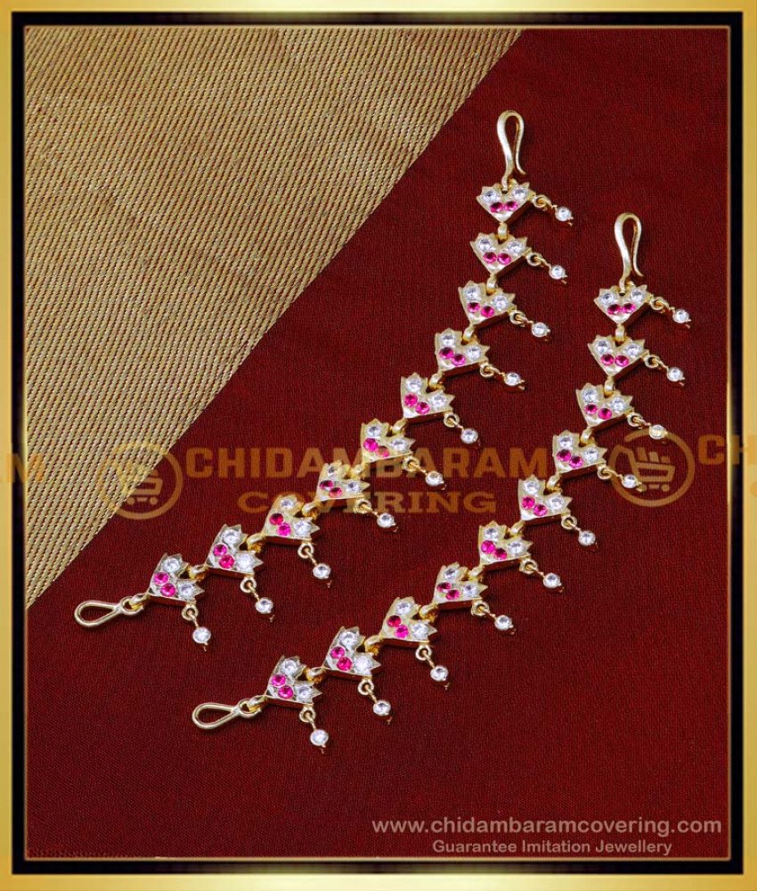 gold plated kaan chain earrings,white stone champaswaralu, matilu designs, ear chain designs, 2 gram gold ear chain, Women ear chain designs, stone kan chain designs, impon mattal designs, 1 gram gold ear chain designs