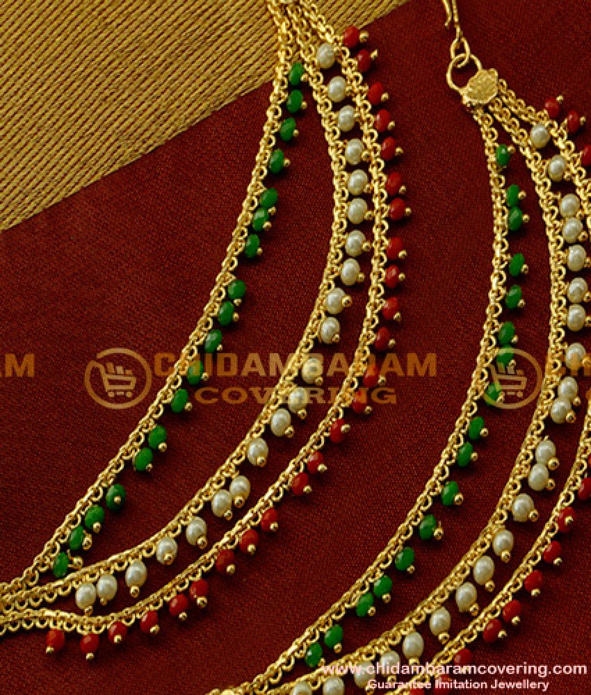 MAT24 - Trendy 1 Gram Gold Tri Color Champaswaralu Design Ear Side Chain Buy Online