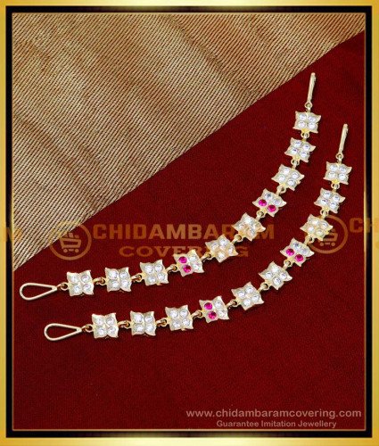 MAT254 - Traditional Gold Ear Chain Designs Stone Mattal Online