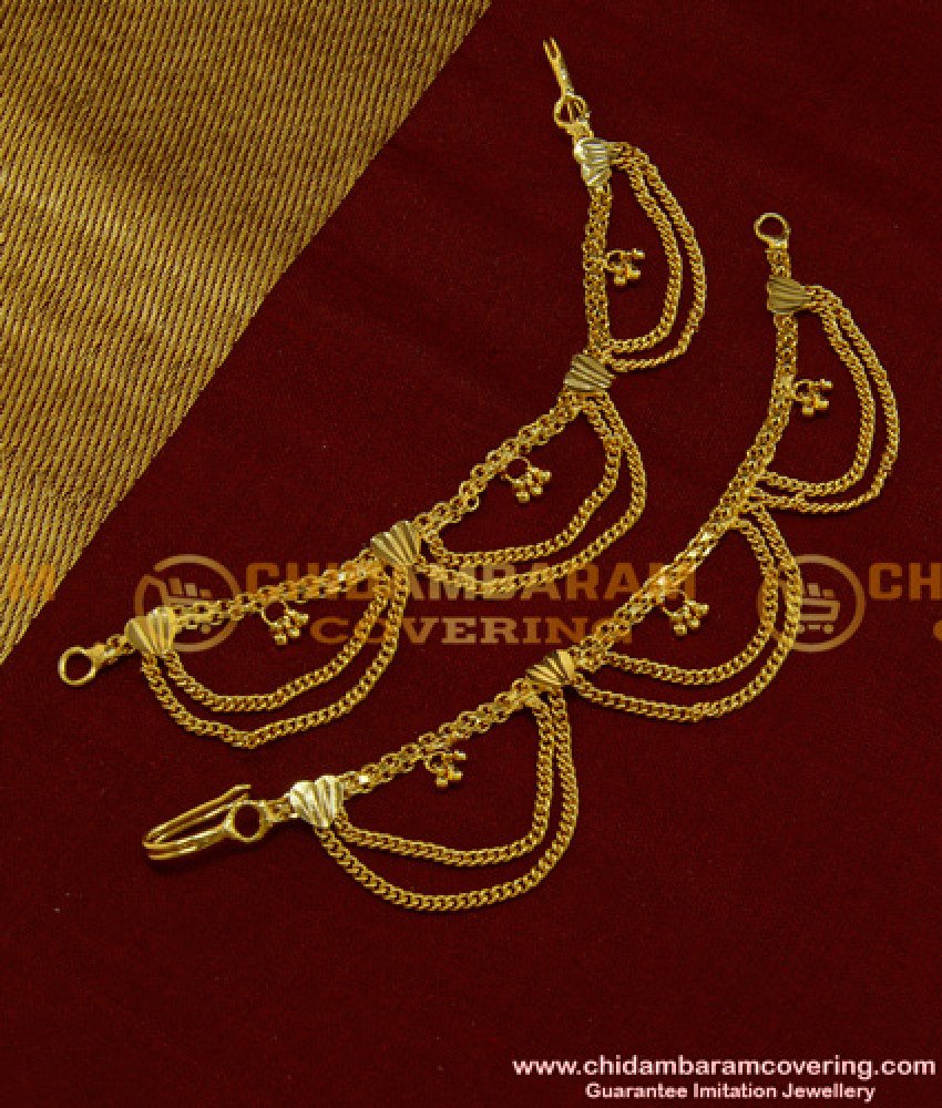 MAT68 - Bridal Wear Double Chain Heart Model Side Hook Type Ear Chain Design Latest Champaswaralu Gold Design Online