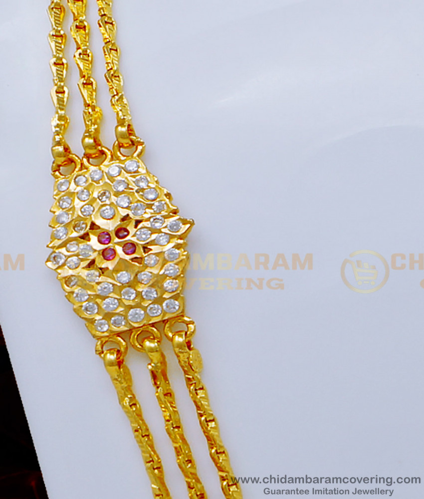 MCHN377 - Traditional Gold Design Impon 3 Line Mugappu Chain Buy Online 