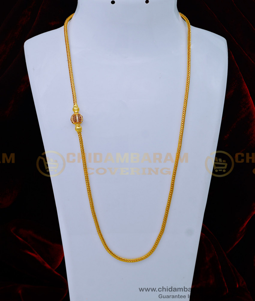 MCHN408 - One Gram Gold White and Ruby Stone Mugappu Chain Design 