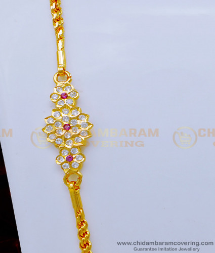 MCHN423 - One Gram Gold Plated Impon Flower Model Mugappu Chain Design Buy Online 