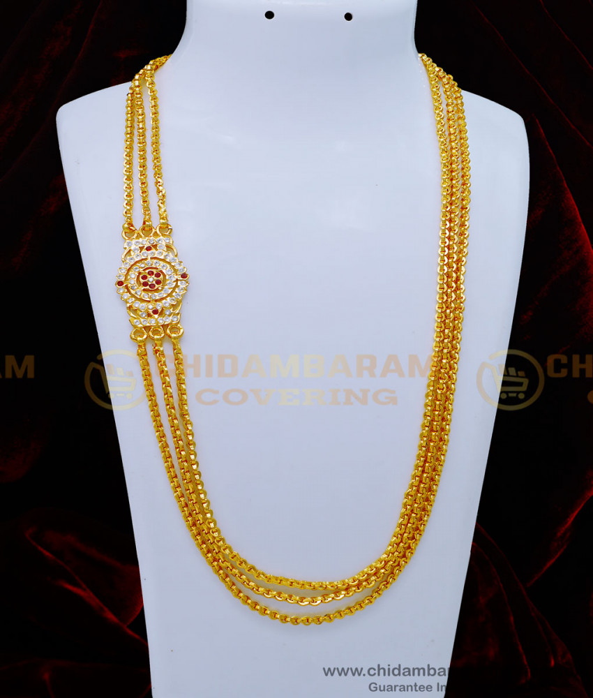 MCHN436 - One Gram Gold Plated Five Metal Three Layer Mugappu Chain Buy Online 