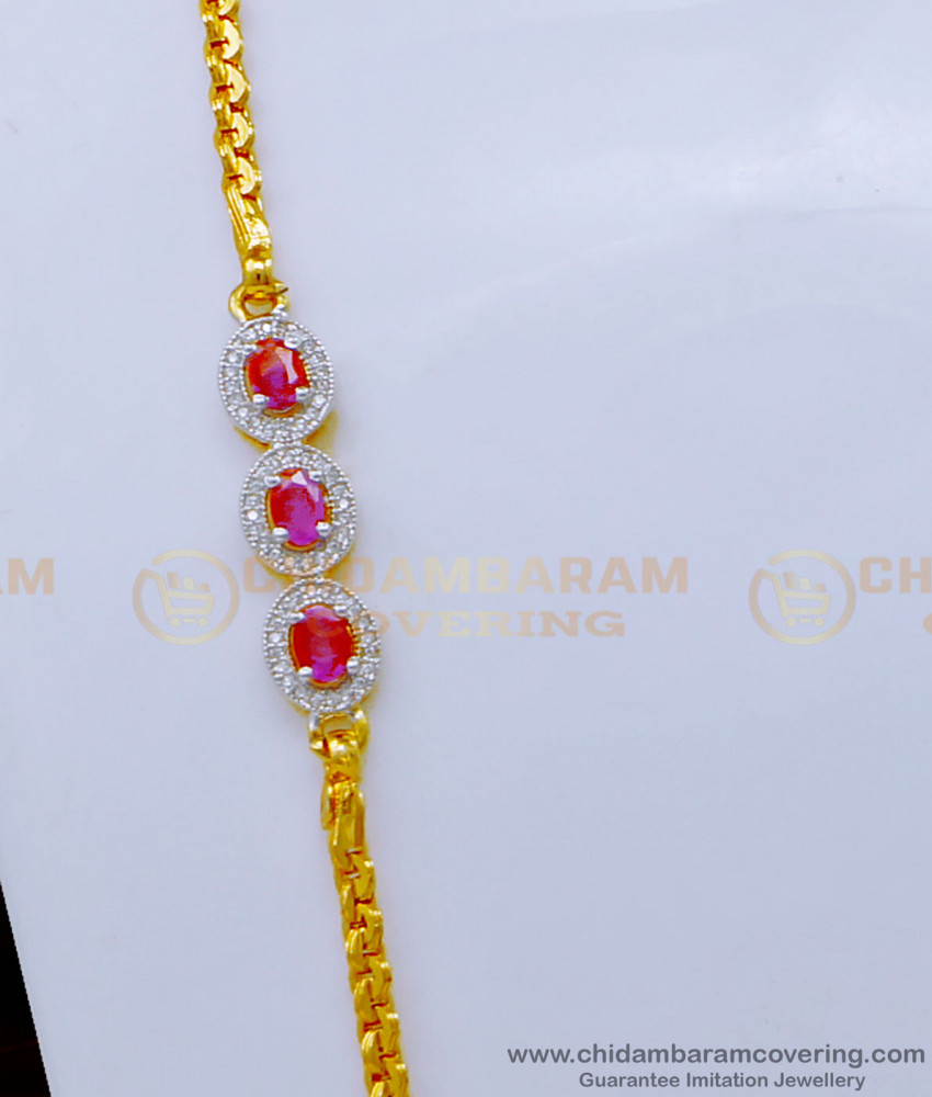 Unique White and Ruby Stone Diamond Design Mugappu Chain Online