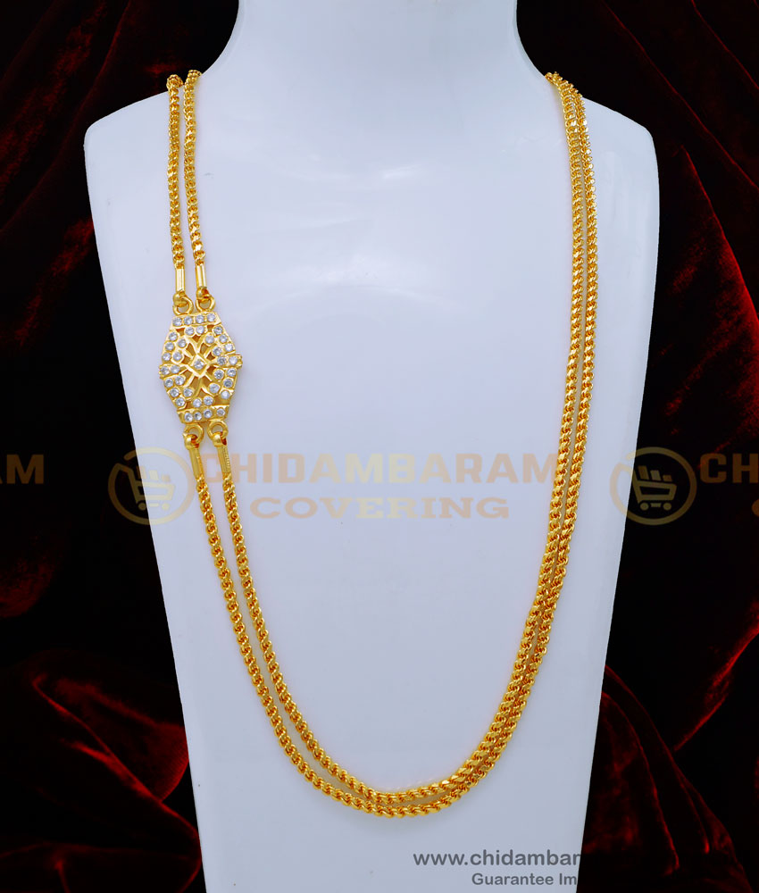 Impon White Stone Two Line Mugappu Chain Design Online