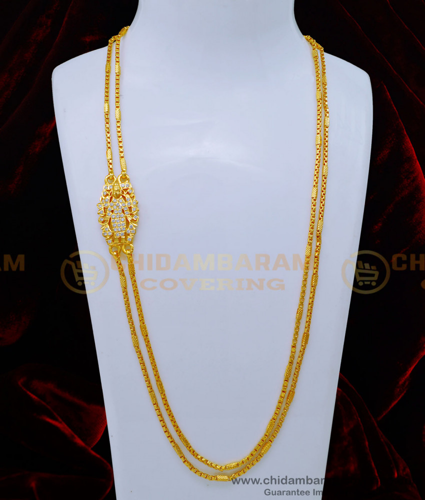 Traditional White Stone Gold Lakshmi Mugappu Design With 2 Line Chain 