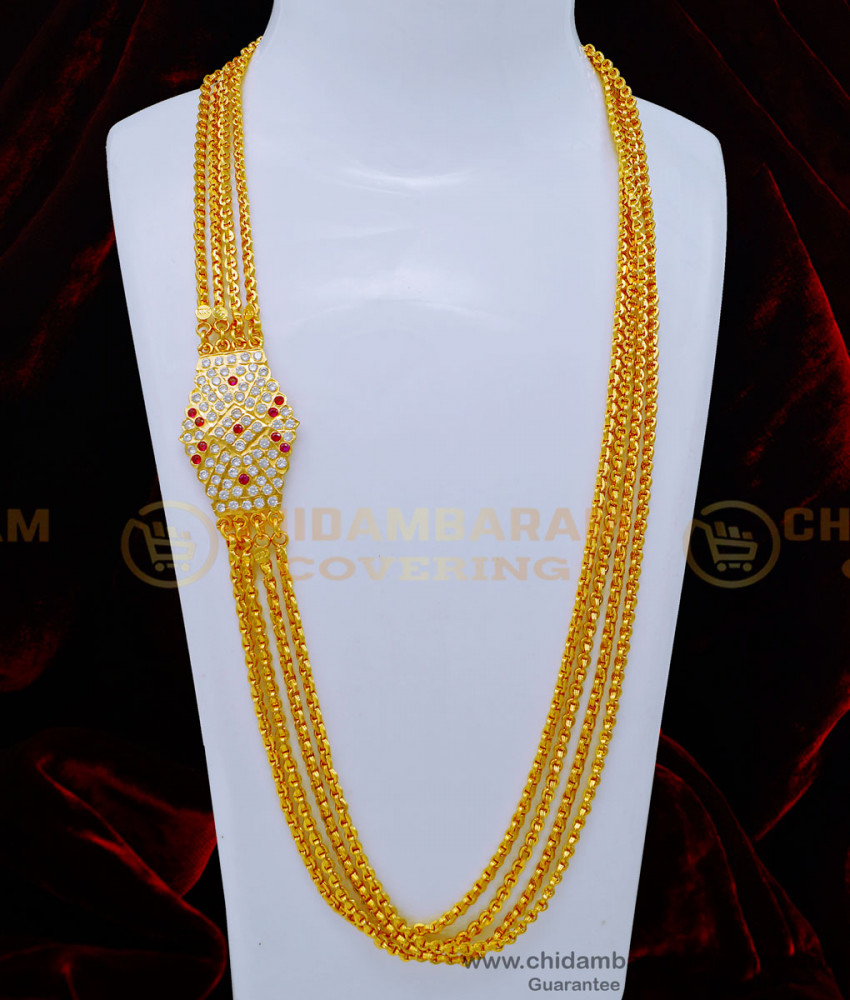 South Indian Impon Stone 4 Line Big Pendant Mugappu Chain Online