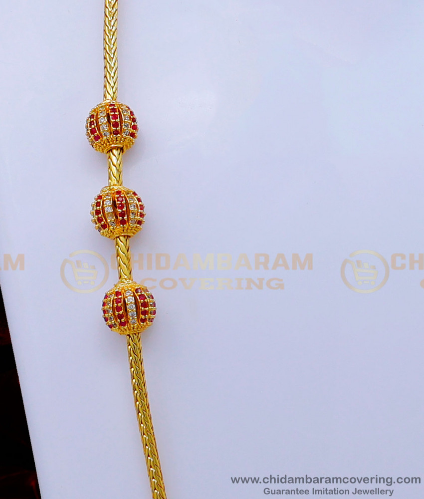 Trendy White and Ruby Stone Ball Mugappu Chain Designs