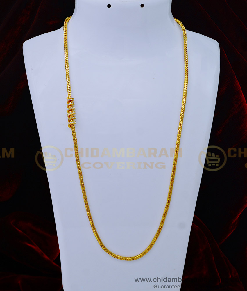 Traditional Spiral Mugappu Chain with White AD Stone