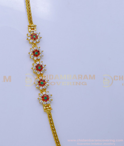 MCHN572 - Beautiful Stone Flower Design Mugappu Thali Chain Gold