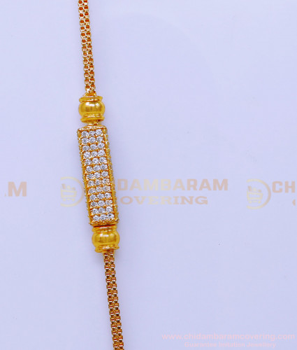 MCHN580 - Unique White Stone Daily Wear Mugappu Thali Chain Model