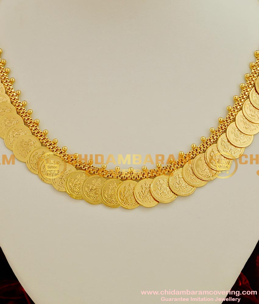 NLC012 - Gold Plated Lakshmi Kasu Malai Design Plain Necklace