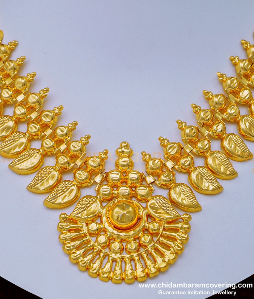 NLC1023 - Gold Inspired Light Weight Mango Design Kerala Necklace Bridal Jewelry for Wedding