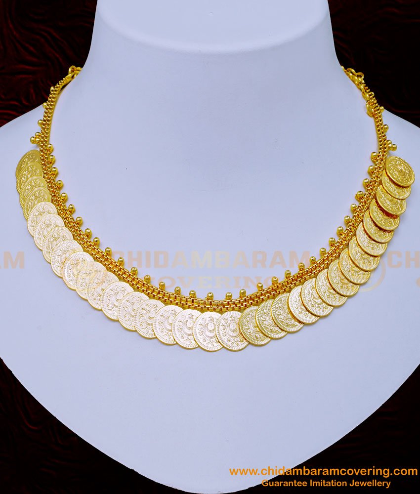 NLC1047 - Muslim Wedding Crescent Kasu Malai necklace One Gram Gold Plated Jewelry Online