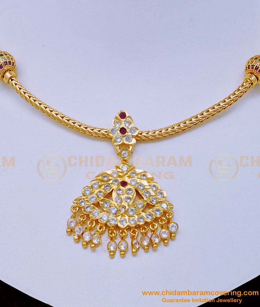 Traditional Indian Fashion Jewelry Online, Chidambaram Gold Covering Necklace, panchadathu jewellery, impon jewellery online, impon necklace,  