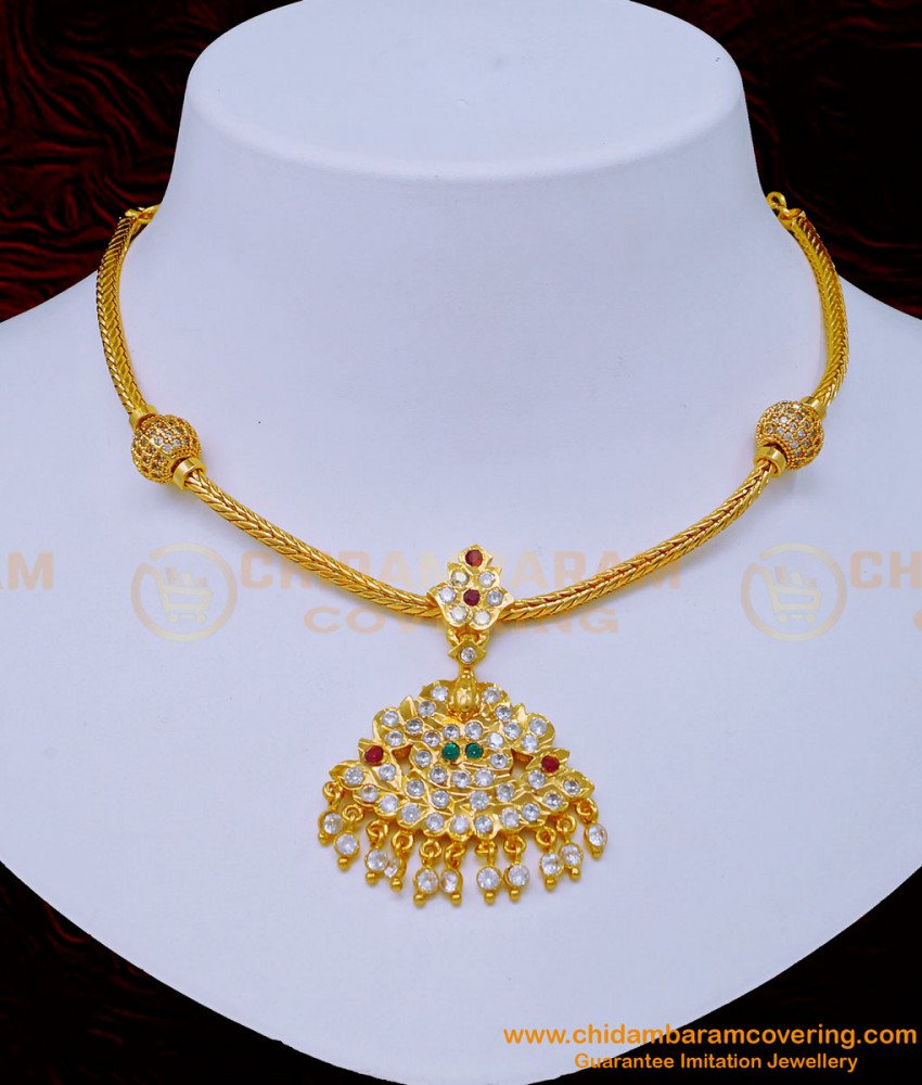 Traditional Indian Fashion Jewelry Online, Chidambaram Gold Covering Necklace, panchadathu jewellery, impon jewellery online, impon necklace,  