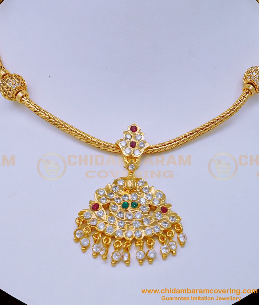 Traditional Indian Fashion Jewelry Online, Chidambaram Gold Covering Necklace, panchadathu jewellery, impon jewellery online, impon necklace,  