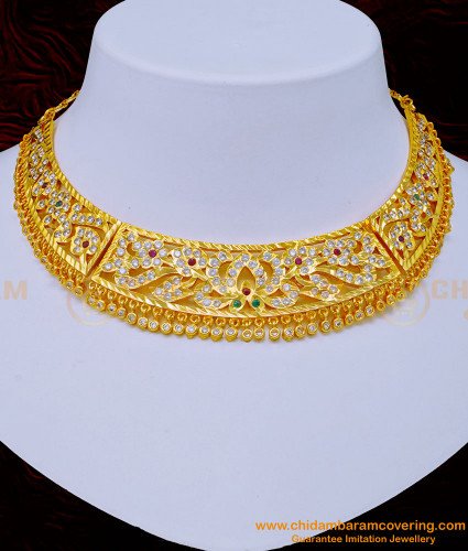 NLC1079 - Beautiful Real Gold Design Bridal Wear Impon Choker Necklace Buy Online