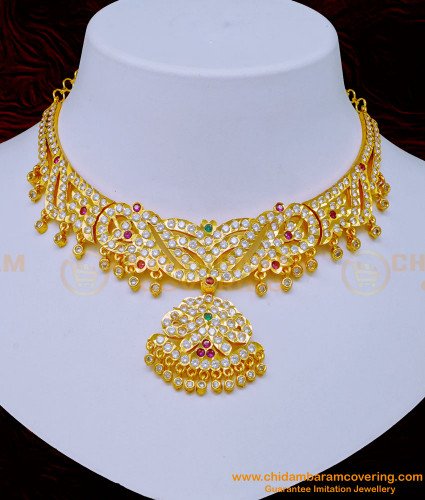 NLC1080 - Traditional South Indian Impon Jewellery Gold Plated Bridal Stone Attigai for Wedding  