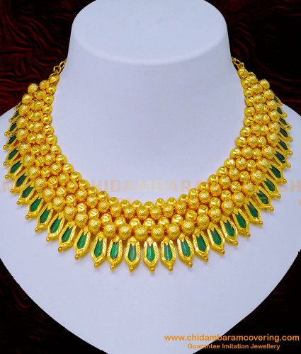 NLC1098 - Grand Look Full Green Nagapadam Mala Choker Necklace Kerala Jewellery for Wedding 