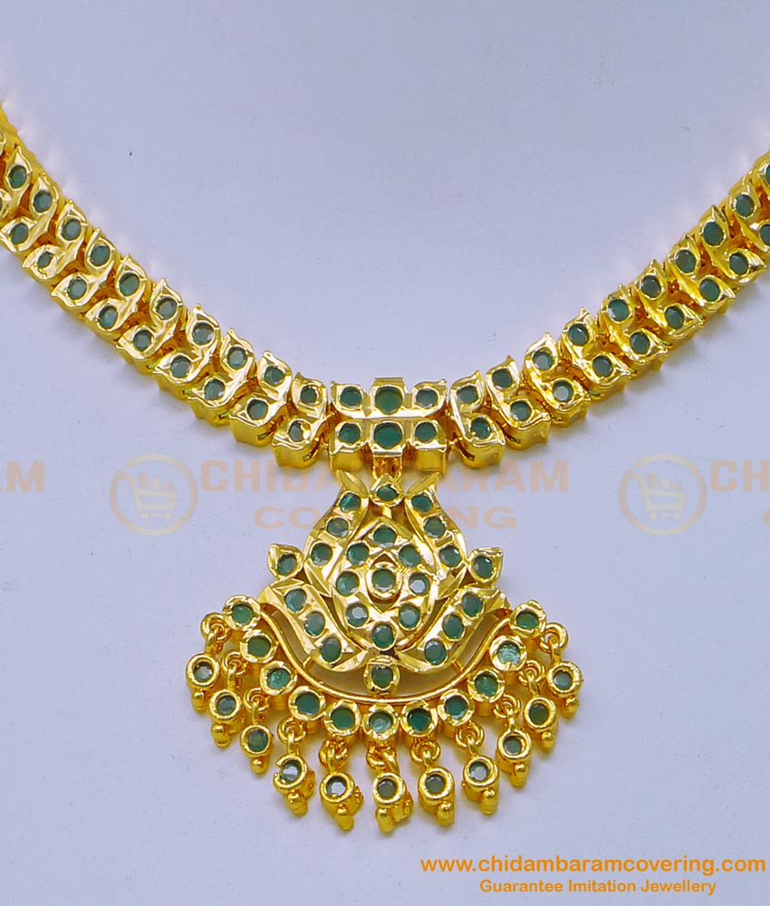 Naanu Patti, Gold Jigini Design, emerald stone necklace, 