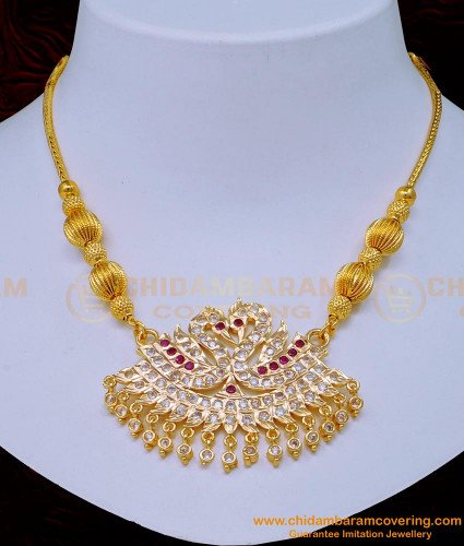 NLC1119 - Latest Impon Swan Dollar with Gold Gundu Mala Five Metal Attigai Necklace Online