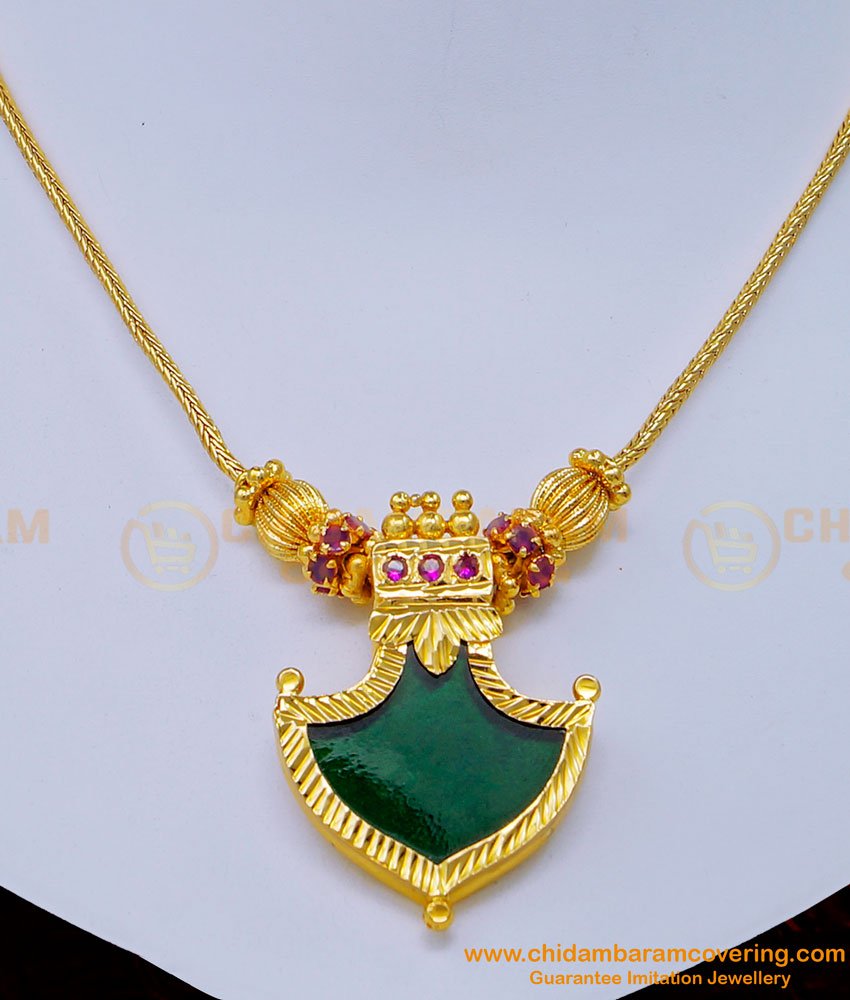 green palakka, palakka mala, palakka necklace, one gram gold palakka necklace, gold plated palakka necklace,