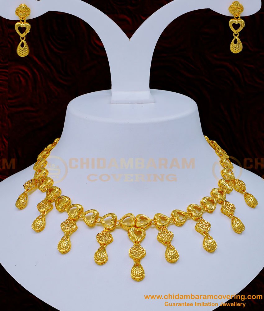 Dubai jewellery, gold plated necklace set, gold plated necklace chain, simple gold plated necklace,  gold plated necklace online, 