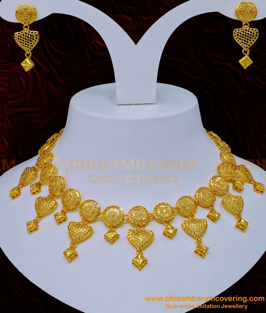 Dubai jewellery, gold plated necklace set, gold plated necklace chain, simple gold plated necklace,  gold plated necklace online, 