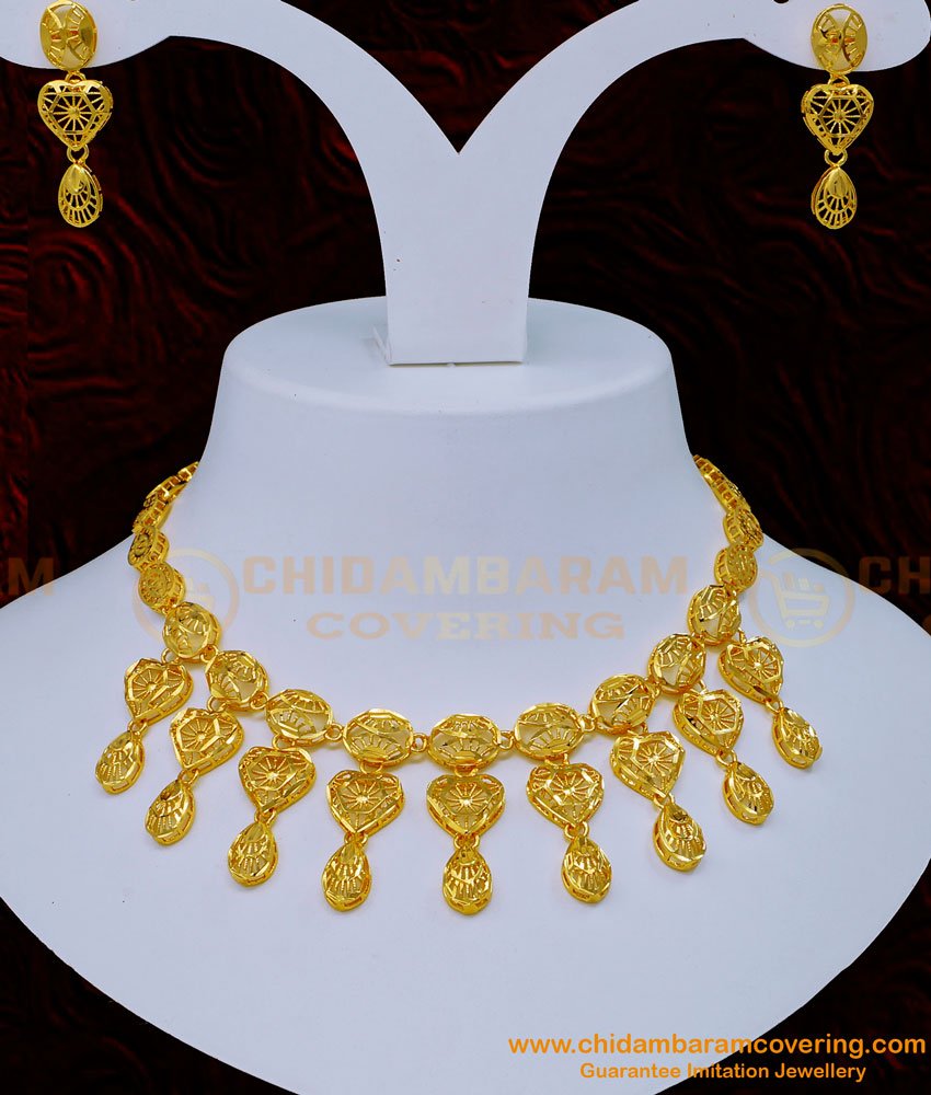 Dubai jewellery, gold plated necklace set, gold plated necklace chain, simple gold plated necklace,  gold plated necklace online, 