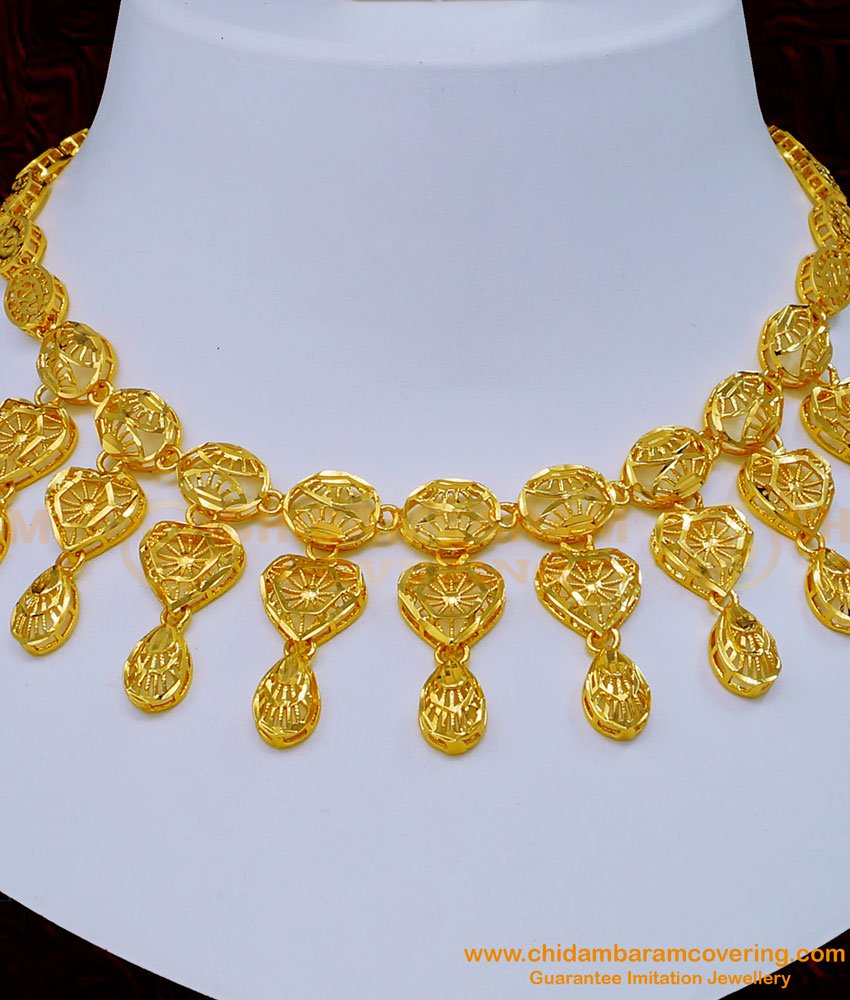 Dubai jewellery, gold plated necklace set, gold plated necklace chain, simple gold plated necklace,  gold plated necklace online, 