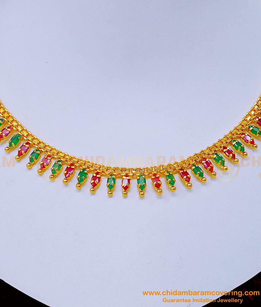 Simple Ruby Emerald Stone Necklace Designs for Women