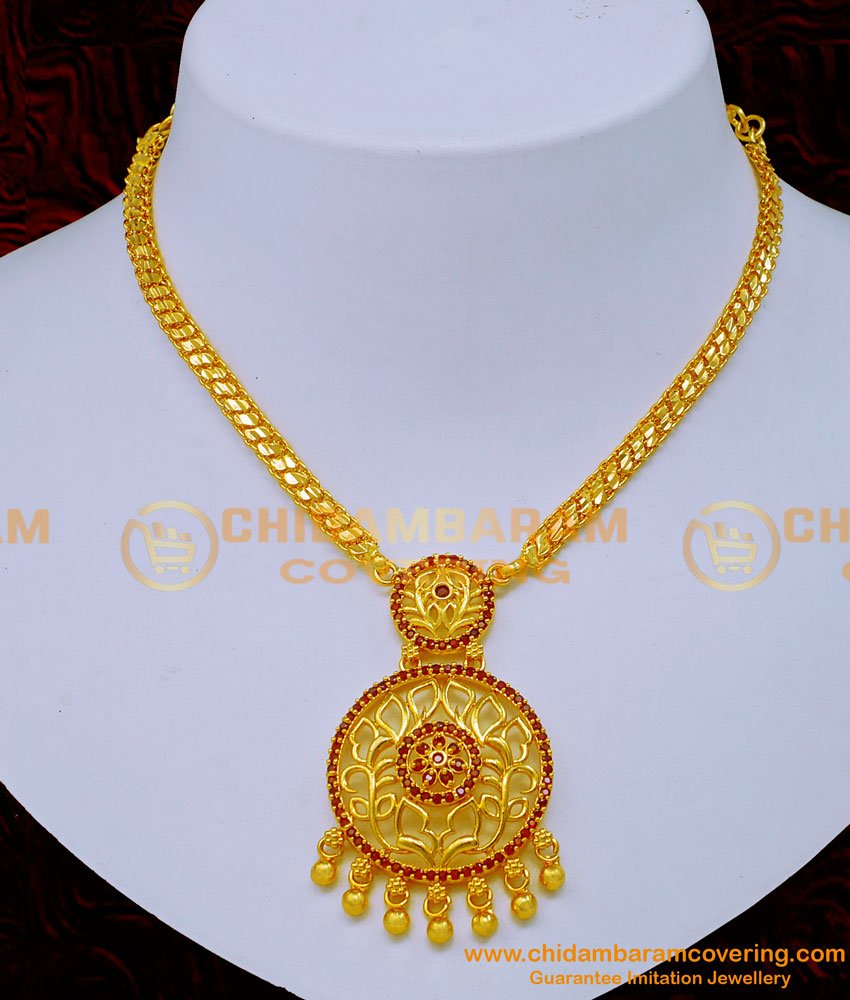 Elegant Simple Ruby Pendant Chain Necklace Designs gold plated necklace design